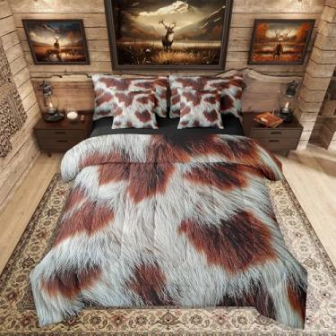 Imagem de Erosebridal Jogo de cama casal com estampa de vaca fofa, 7 peças, de couro bovino ocidental, para decoração de quarto de crianças, adolescentes e adultos