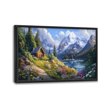 Imagem de Arte de parede de montanha para sala de estar, decoração de parede em tela de paisagem grande, pintura emoldurada de imagens de natureza, arte de árvore de paisagem para quarto, escritório, decoração