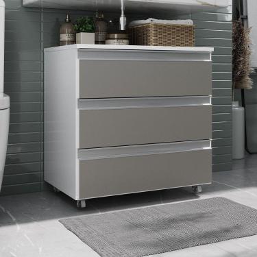 Imagem de Gabinete Banheiro Rodinhas Joia 60cm 03 Gavetas Branco Cinza