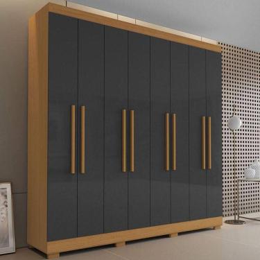 Imagem de Guarda Roupa Casal Ambiente Porto 8 Portas 4 Gavetas Freijó Grafite - Aramóveis