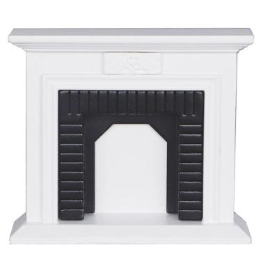 Imagem de Lareira de casa de bonecas em miniatura: lareira de madeira branca em escala 1:12
