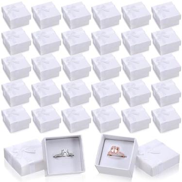 Imagem de Bucherry 72 caixas de anel, caixa de joias de papelão rígido com laço de fita, estojos de presente para pequenas empresas (branco pérola)