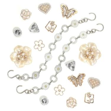 Imagem de 2 correntes de sapato de flores de PVC rosa para sandálias de tamanco, 25 peças de ursinho de goma, flores, pingentes de decoração de sapatos DIY para meninas, Liga metálica Plástico, Strass