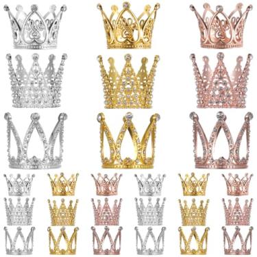 Imagem de LUMINFLY Conjunto de 27 mini coroas para casamentos, festas e topos de bolo, tiaras de metal brilhante com 3 designs