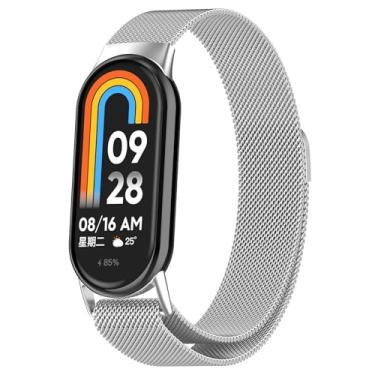 Imagem de PANDA BOBO Pulseira de metal compatível com Xiaomi Mi Band 8, Mi Band 10, Mi Band 9 Wonme Men, pulseira de substituição ajustável de malha de aço inoxidável (prata)