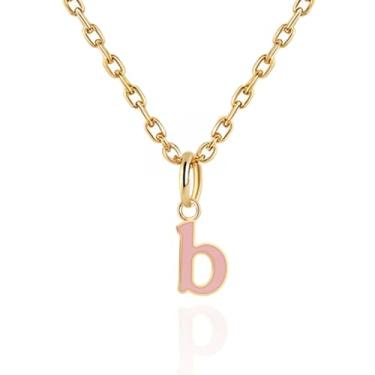 Imagem de Colares com inicial feminina, banhado a ouro 14K com letra A-Z com esmalte colorido, corrente ajustável de 45,7 a 50,8 cm - Presentes de Dia dos Namorados para ela, presentes de aniversário, presentes