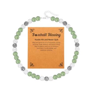 Imagem de Colar de contas inspirado em beisebol com detalhes de diamante cintilante, unissex, joia de discoteca, presente para homens e mulheres, bom presente para torcedores de times de beisebol, Universal