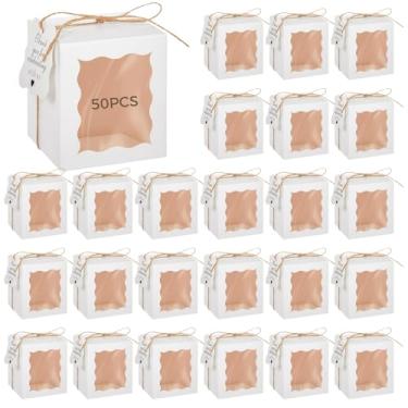 Imagem de Pacote com 50 caixas de presente transparentes para velas, caixa branca elegante com etiquetas de agradecimento, solução de embalagem de vela de 293 ml com barbante para casamentos e festas