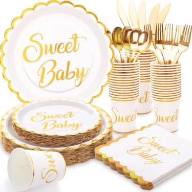 Imagem de DEZICOOK 175Pcs Pratos e Copos de Chá de Bebê e Conjuntos de Guardanapos para 25 Convidados Decorações de Chá de Bebê de Gênero Neutro