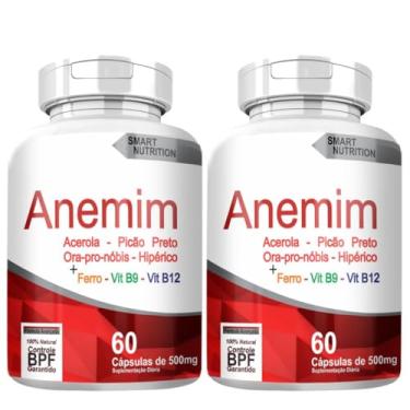 Imagem de KIT Anemim, Suplemento Natural Ferro, Vit B9 e B12, 120 Cápsulas 500mg - 2 frascos
