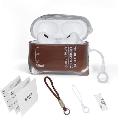 Imagem de ZZTLHDS Capa para AirPods compatível com Music Drip, compatível com AirPods Pro 1/2 e AirPods 4rd, capa protetora antiqueda de silicone líquido com cordão (AirPods 4-marrom)