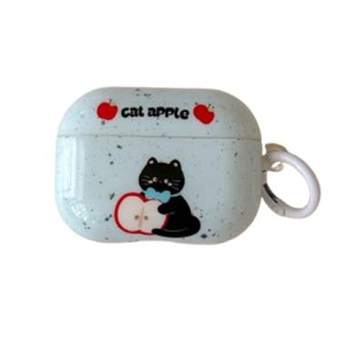 Imagem de GUAYQAT Capa de fone de ouvido para Airpods Pro, linda capa protetora de TPU preto com estampa de maçã estilo compatível com Airpods Pro 2 para meninas e mulheres.