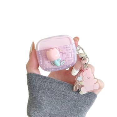 Imagem de GUAYQAT Capa protetora para fones de ouvido para Airpods 4, capa protetora de fone de ouvido com estampa engraçada fofa para AirPods 4ª geração, capa de fone de ouvido para meninas e mulheres (Tulipa)