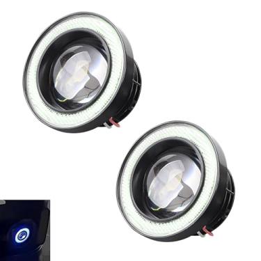 Imagem de CyperFair 2 peças de luz de neblina LED Angel Eye para carro, 7,6 cm, com abertura COB, lente olho de peixe, antivibração, sem cintilação, lâmpada diurna universal modificada para carros (azul claro)