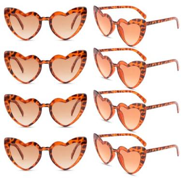 Imagem de AMCAMI 8 pares de óculos de sol de despedida de solteira em forma de coração, decorações de festa, presentes de dama de honra, mulheres, meninas, Estampa branca e leopardo, M