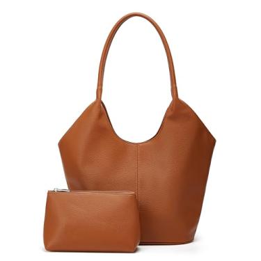 Imagem de 2 peças de bolsas femininas de couro sintético despojado, retrô, bolsa de ombro nas axilas, bolsa de ombro para trabalho, deslocamento, alça superior, bolsa 2025, Marrom, One Size