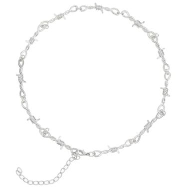 Imagem de Yolev Colar de arame farpado punk espinhos de arame farpado prata metal grunge joia vintage arame farpado hiphop rock corrente gótica para homens mulheres Y2k diário versátil moda