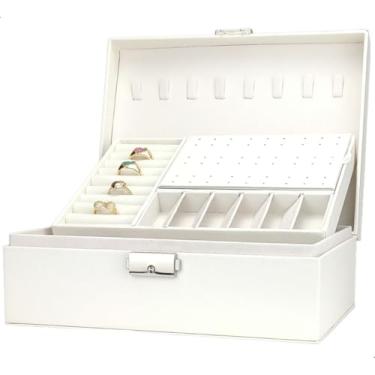 Imagem de Porta Joias Maleta Grande Para Viagem Organizador Ótimo joia caixa de joia(branco interior branco)