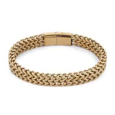 Imagem de HZMAN Pulseira masculina de corrente de franco, fileira dupla, 21 cm, aço inoxidável, resistente, tom dourado e prata para presente, 8.6, Sem Pedra Preciosa