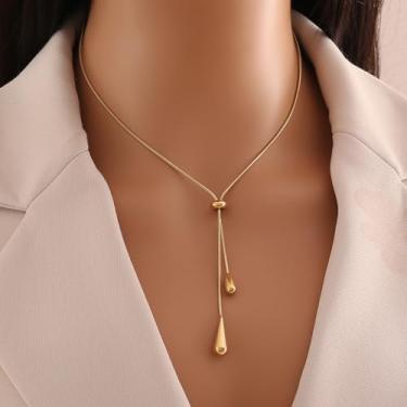 Imagem de Colar longo dourado para mulheres em camadas delicado em forma de Y, joias e presentes de amizade, Medium, Latão, Sem Pedra Preciosa