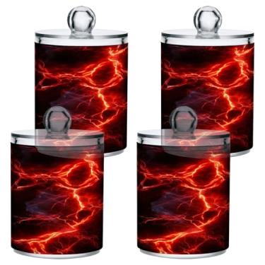 Imagem de ATTX Dispensador de suporte Qtip Red Lightning para bola de algodão, cotonete, frasco de boticário de plástico transparente, pote de armazenamento de cozinha para decoração de casa, pacote com 4 (669)