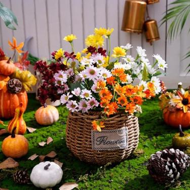 Imagem de 5 peças Funsdecor para mães, flores artificiais para mães do pôr do sol ao ar livre – Resistente a UV, impermeável, à prova de vento, margarida falsa de outono com eucalipto, decoração ao ar livre