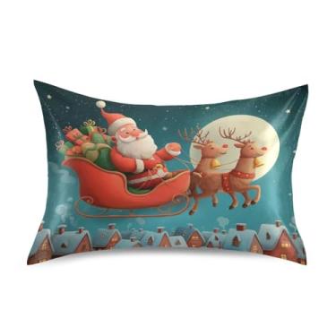 Imagem de Blueangle Fronha de cetim de Papai Noel para cabelo e pele, fronha de seda, tamanho Queen (50,8 x 76,2 cm) - Capas de almofada de cetim com fecho de envelope (415)