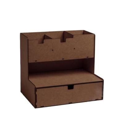 Imagem de Porta Lápis, Caneta e Treco Organizador de Mesa p/Escritório Home Office Tesoura Bloco de Notas(MARROM)