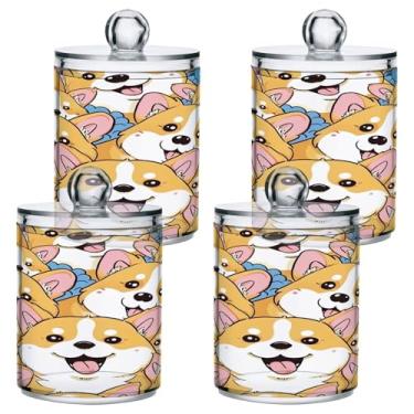Imagem de ATTX Lindo dispensador de suporte Corgi Qtip para bola de algodão, cotonete, frasco de boticário transparente, decoração de casa, pote de armazenamento de cozinha, pacote com 4 (444)