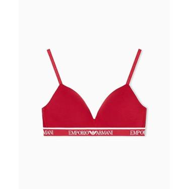 Imagem de Emporio Armani Sutiã triangular acolchoado com logotipo icônico feminino, Vermelho lacado, GG