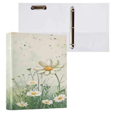 Imagem de Blueangle Fichário de margarida branca com 3 anéis de 3 cm, fichário de prancheta com 2 bolsos, fichário decorativo de 3 anéis para material de escritório (221)