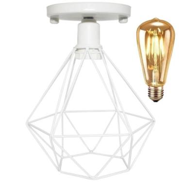 Imagem de Lustre Teto Plafon + Lâmpada Led St64 Industrial Aramado Diamante Retr