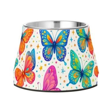 Imagem de SEHANY Tigelas de borboleta fofas para cães antiderrapantes de aço inoxidável com fundo de borracha para evitar tombamento, tigelas elevadas para comida e água quadriculadas para cães e gatos