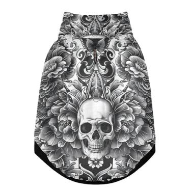 Imagem de SEHANY Casaco de cachorro com tatuagem de caveira para cães pequenos, superquente à prova de vento, jaqueta de inverno macia e aconchegante para clima de neve fria com coleira para animais de