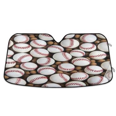 Imagem de ATTX Padrão de bolas de beisebol pára-brisa de carro 139.7 cm x 70.1 cm escudo solar universal com proteção UV, persiana de janela frontal automática dobrável para sedãs SUVs caminhões #115