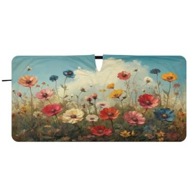 Imagem de Blueangle Pára-brisas com pintura a óleo de flores silvestres - 149.9 cm x 76.2 cm dobrável carro janela frontal blocos para-sol raios UV viseira de sol (554)
