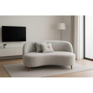 Imagem de Sofá Orgânico 2 Lugares Curvo Bouclé com Almofadas – Design Moderno para Sala e Recepção (Cinza Claro)