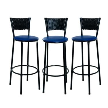 Imagem de 3 BANQUETAS ALTA JUNCO PRETO COZINHA AREA GOURMET MOVEIS DE JUNCO (Azul)