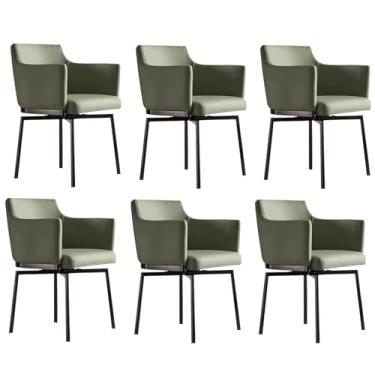 Imagem de Cadeiras de jantar giratórias de 180°, cadeira de jantar estofada ergonômica com encosto automático e apoio de braço pernas de aço carbono B 6 peças