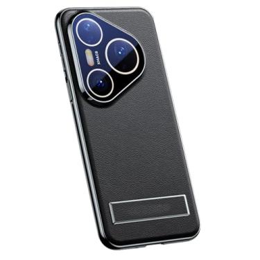 Imagem de HAOMRIYL Capa de couro genuíno para Huawei Pura 80 Ultra/80 Pro +/80 Pro/80, capa magnética, suporte ajustável, proteção de lente com tudo incluído, capa à prova de choque, preta, 80 Pro +