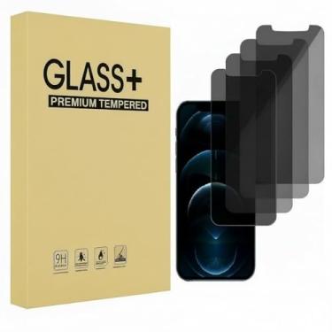 Imagem de Pacote com 4 protetores de tela de privacidade para iPhone 12 Pro Max 6,7 polegadas, vidro temperado antiespião, cobertura total, antiarranhões, sem bolhas