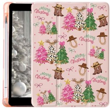 Imagem de MAYCARI Linda capa de árvore de Natal com laço para iPad 10,9 polegadas 10ª capa de bota estética moderna para iPad Auto Sleep/Wake antiderrapante à prova de choque capa traseira de couro TPU macio