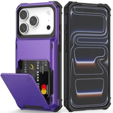 Imagem de Nvollnoe Capa compatível com iPhone 17 Pro com suporte para cartão [loja 5 cartões] Capa carteira resistente à prova de choque de camada dupla com compartimento para cartão oculto grande capa de