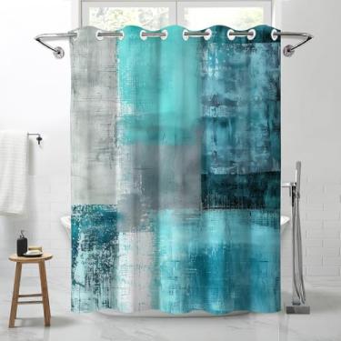 Imagem de Lnond Cortina de chuveiro turquesa, verde-petróleo, moderna, abstrata, impermeável, sem gancho, para banheiro, spa, banheira, 71 L x 74 C