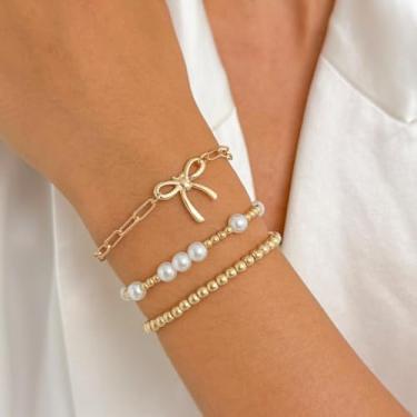 Imagem de Pulseira de pérolas com laço dourado para mulheres, boho, joias modernas, presentes, Medium, Latão, Sem Pedra Preciosa