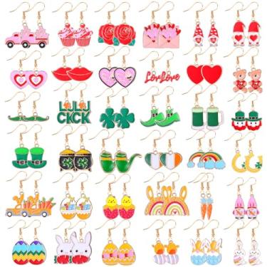 Imagem de Nosiny 36 pares de brincos de Dia dos Namorados para mulheres, Dia de São Patrício, Páscoa, Natal, Dia Irlandês, Pacote Variado para Presentes de Professores, Férias, Metal, Liga metálica.