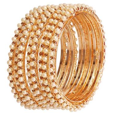 Imagem de Nova coleção de pingentes de pérola Touchstone. Bracelete de joia indiana Bollywood, tradicional e exclusivo, fino, com pérolas falsas. Tom dourado antigo para mulheres. 8 inches