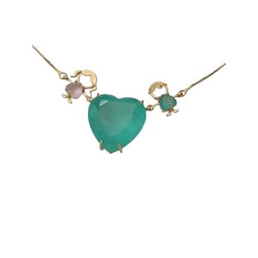Imagem de Colar Coração Fusion em Banho de Ouro 18k, Pingente Duplo para Filhos Menina e Menino
