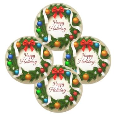 Imagem de Wassud Jogo americano conjunto de 4 tapetes de mesa redondos de guirlanda de Natal para cozinha e jantar tapetes laváveis resistentes ao calor decoração de mesa 39 cm