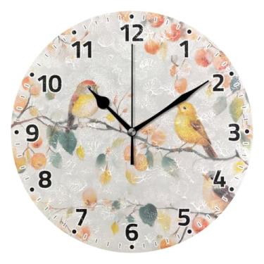 Imagem de WELLDAY Relógio de parede sem tique-taque de 25,4 cm - Pássaros fofos operados por bateria relógio redondo silencioso para casa/escritório/cozinha/sala de aula